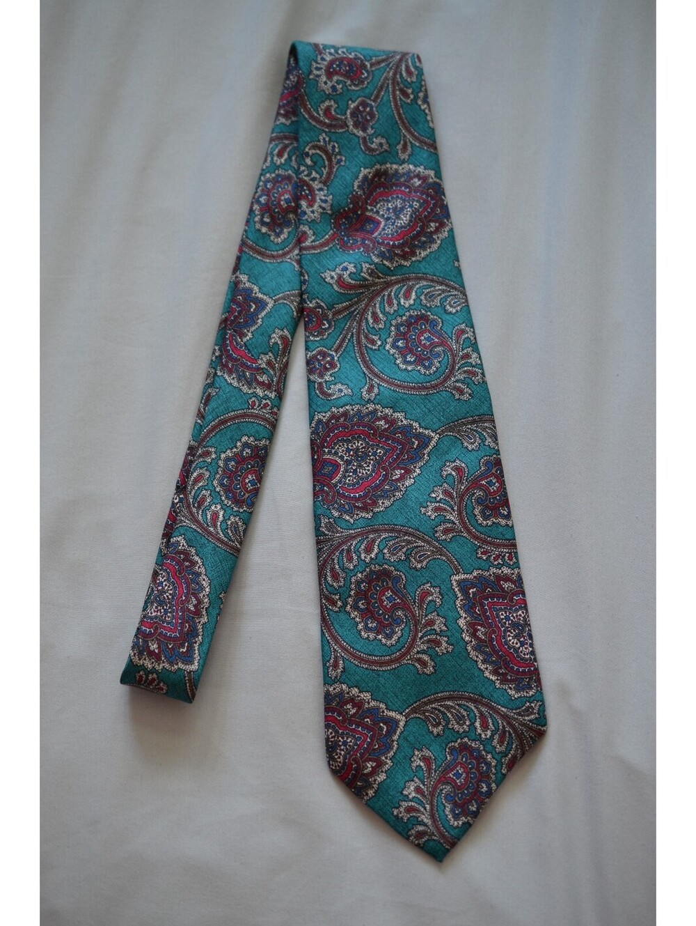 Vintage Oscar de la Renta Couture Silk Tie Teal Paisley Designer Necktie